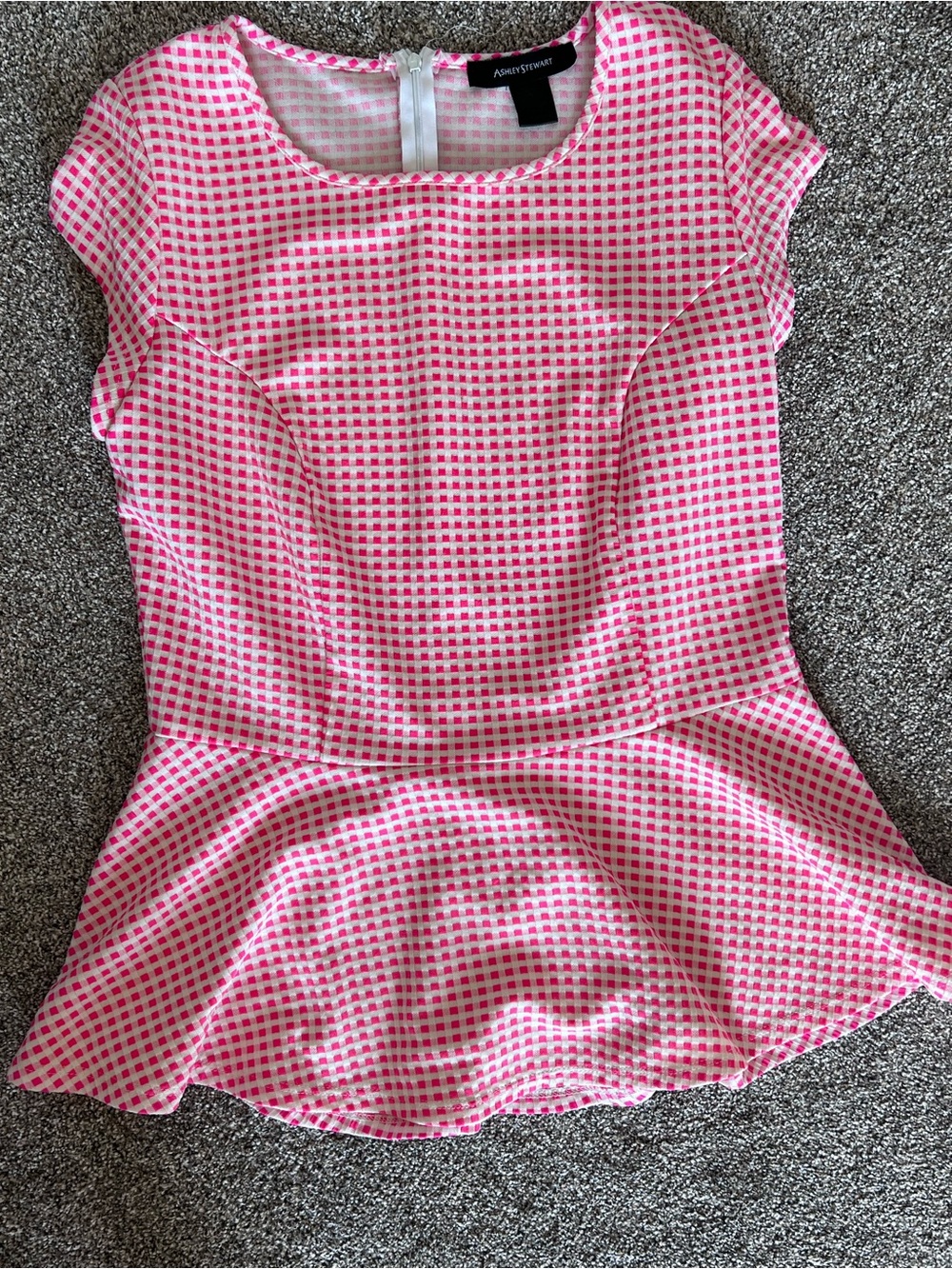 Ashley Stewart size 14/16  neon Pink gingham Check Peplum top